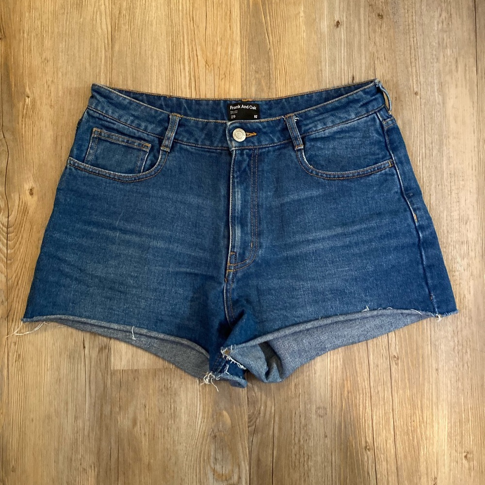 Frank And Oak Dark Blue Denim Women Shorts